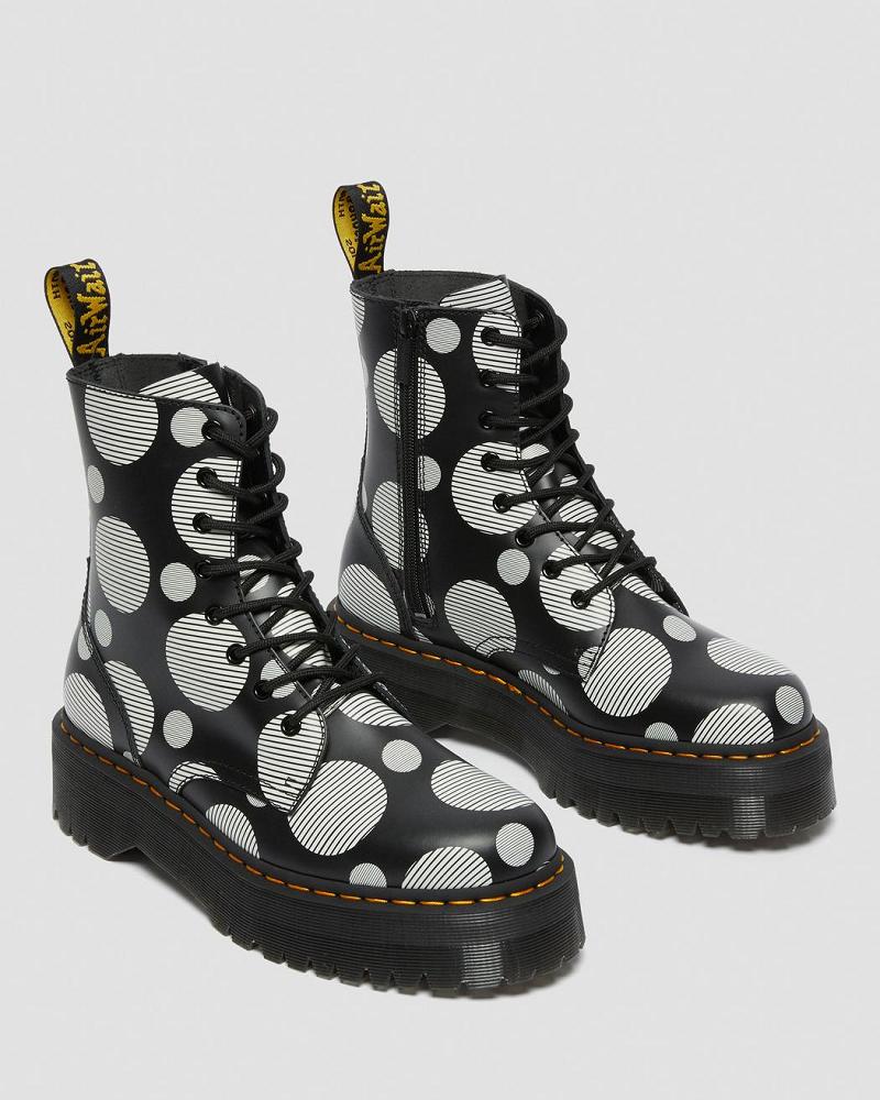 Women's Dr Martens Jadon Polka Dot Smooth Leather Platform Boots Black | AU 245WNB